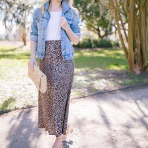 Reformation Leopard Print Midi Skirt